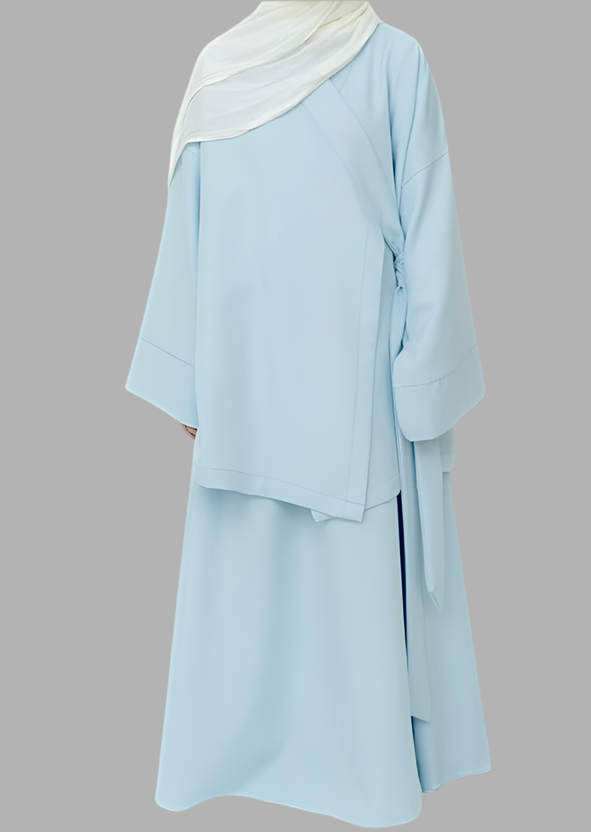 Two Piece Side Wrap Abaya in Light Blue