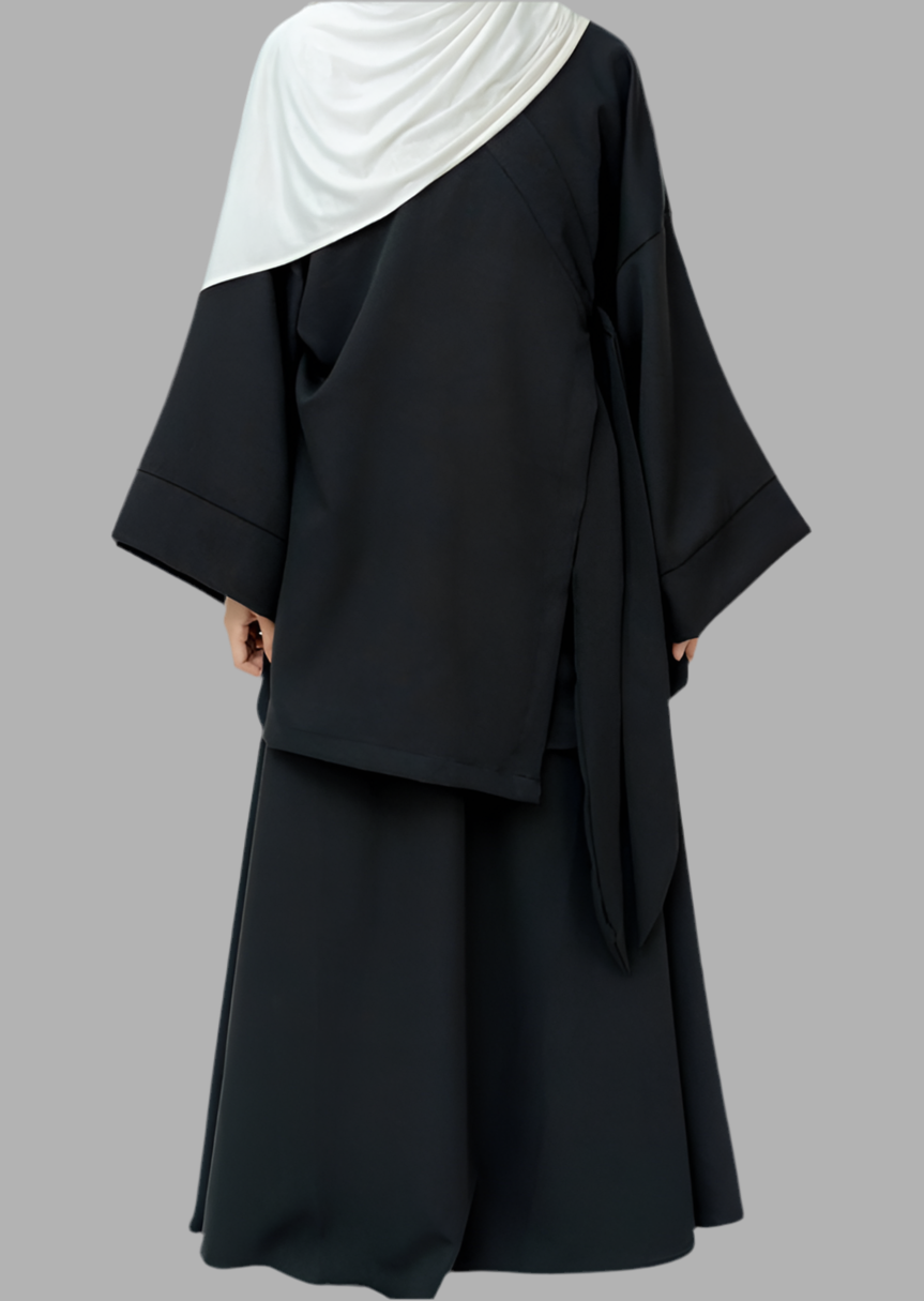 Two Piece Side Wrap Abaya In Black