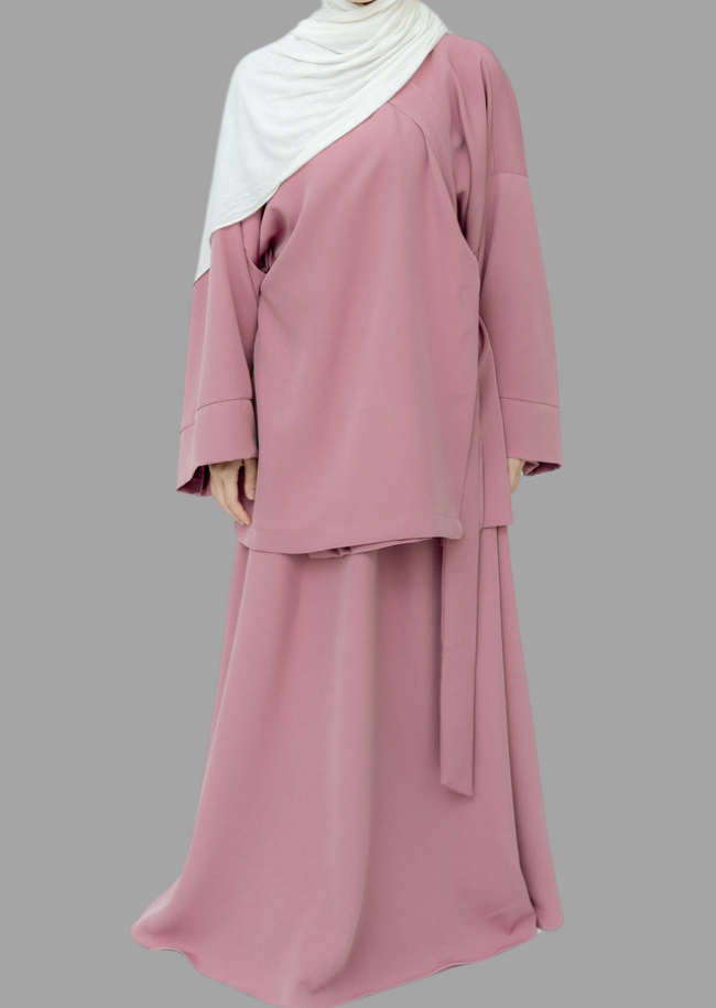 Two Piece Side Wrap Abaya In Pink