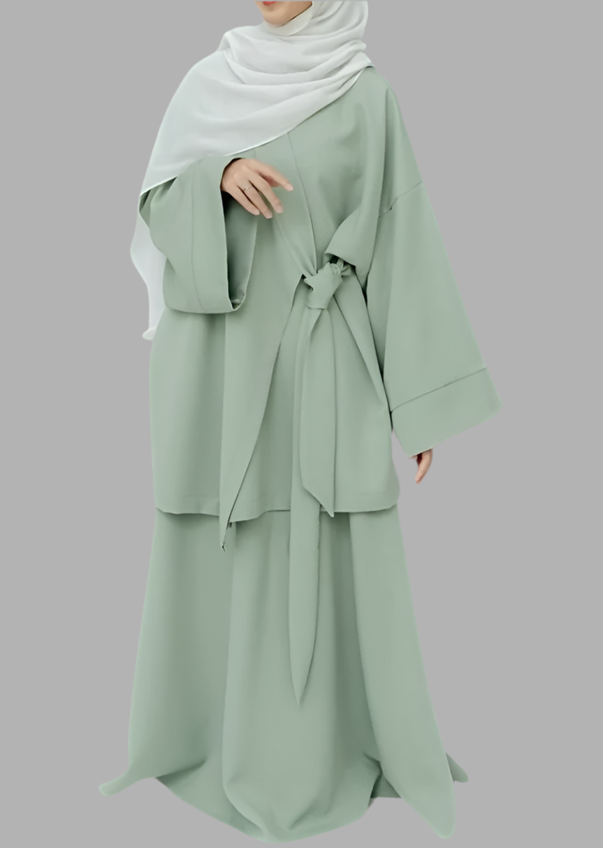 Two Piece Side Wrap Abaya In Green
