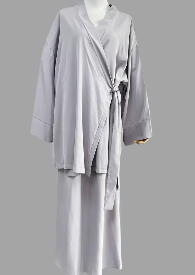 Two Piece Side Wrap Abaya In Grey