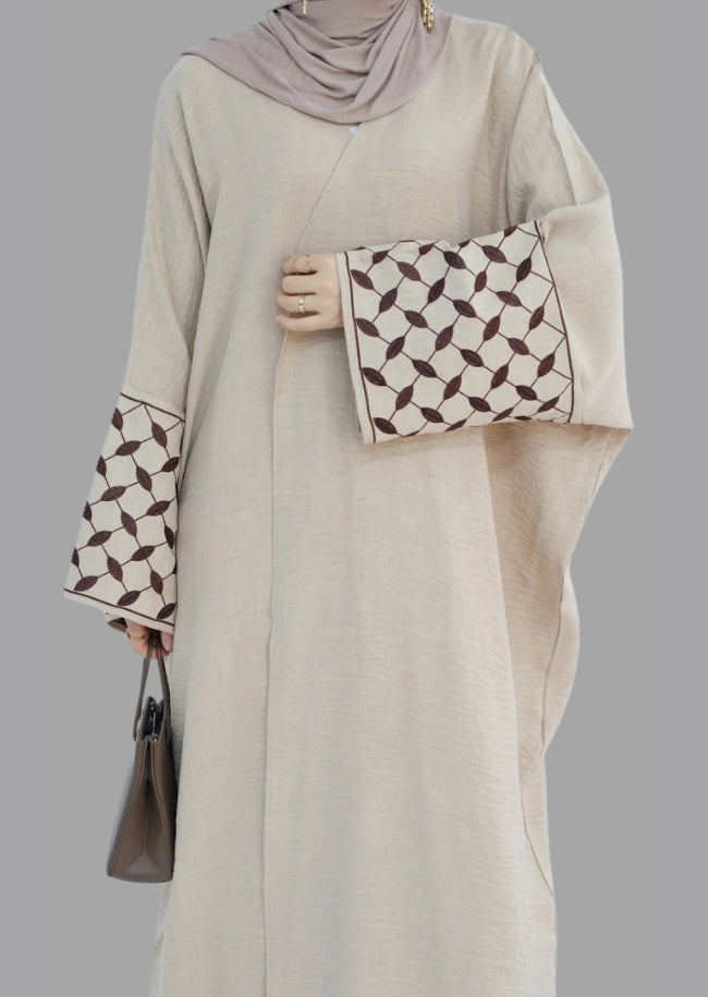 KEFFIYEH INSPIRED ABAYA IN BEIGE