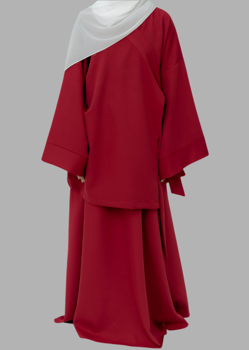 Two Piece Side Wrap Abaya In Red