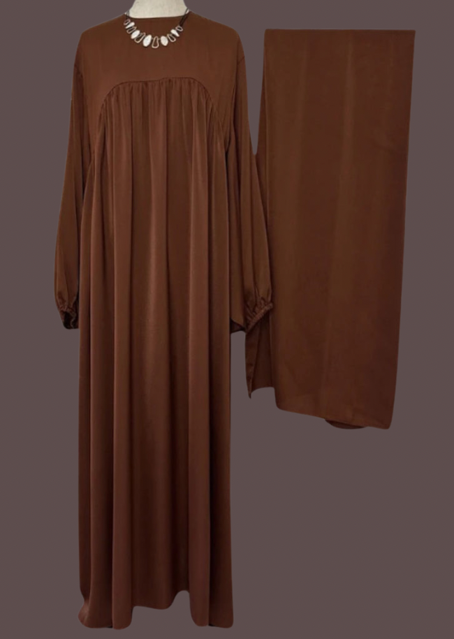 AYNA LARGER SATIN ABAYA WITH SCARF AND POCKET